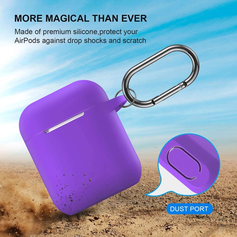 ATUAT Compatible with AirPods Case Cover, Full Protective Silicone Skin Dust-Proof Designed for Apple AirPods 1st 2nd Generation with Keychain, Front LED Visible, Purple - Image 2